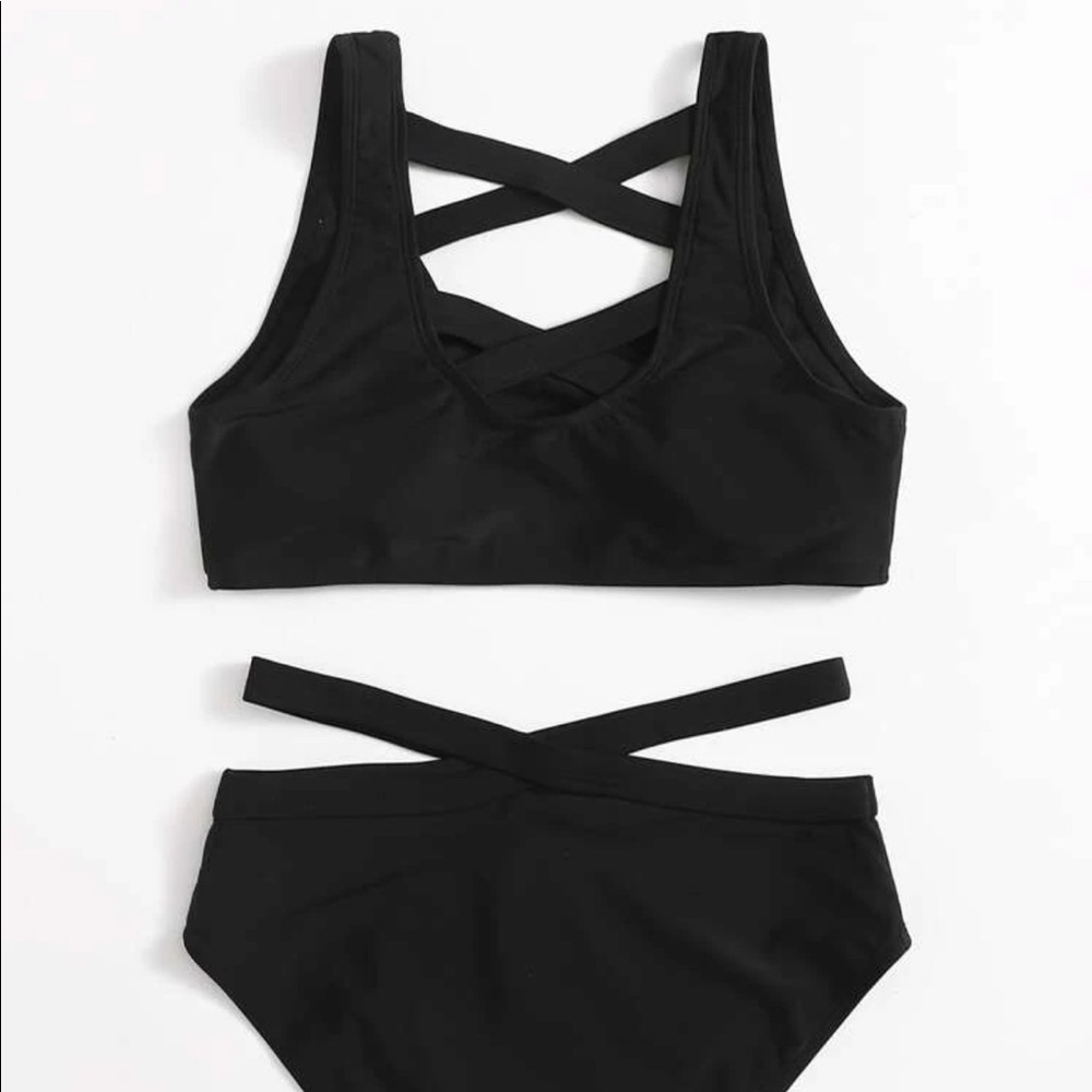 Solid Black High Waisted Flattering Strappy Bikini - Picture 4 of 9